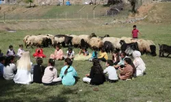 Bitlis Hizan'da öğrenciler doğada ders yapıyor