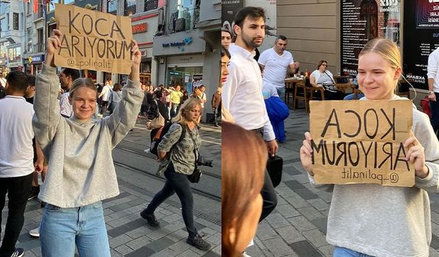 Taksim'de Belaruslu genç kadın "Koca arıyorum"