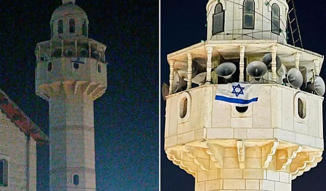 Cami minaresine İsrail bayrağı astılar